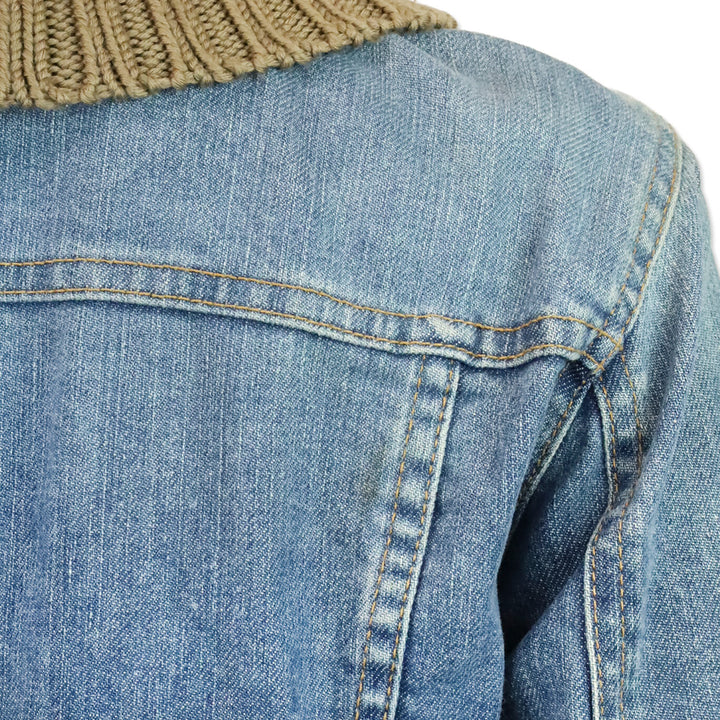 Theory Ribbed Knit Funnel Collar & Cuffs Denim Jacket