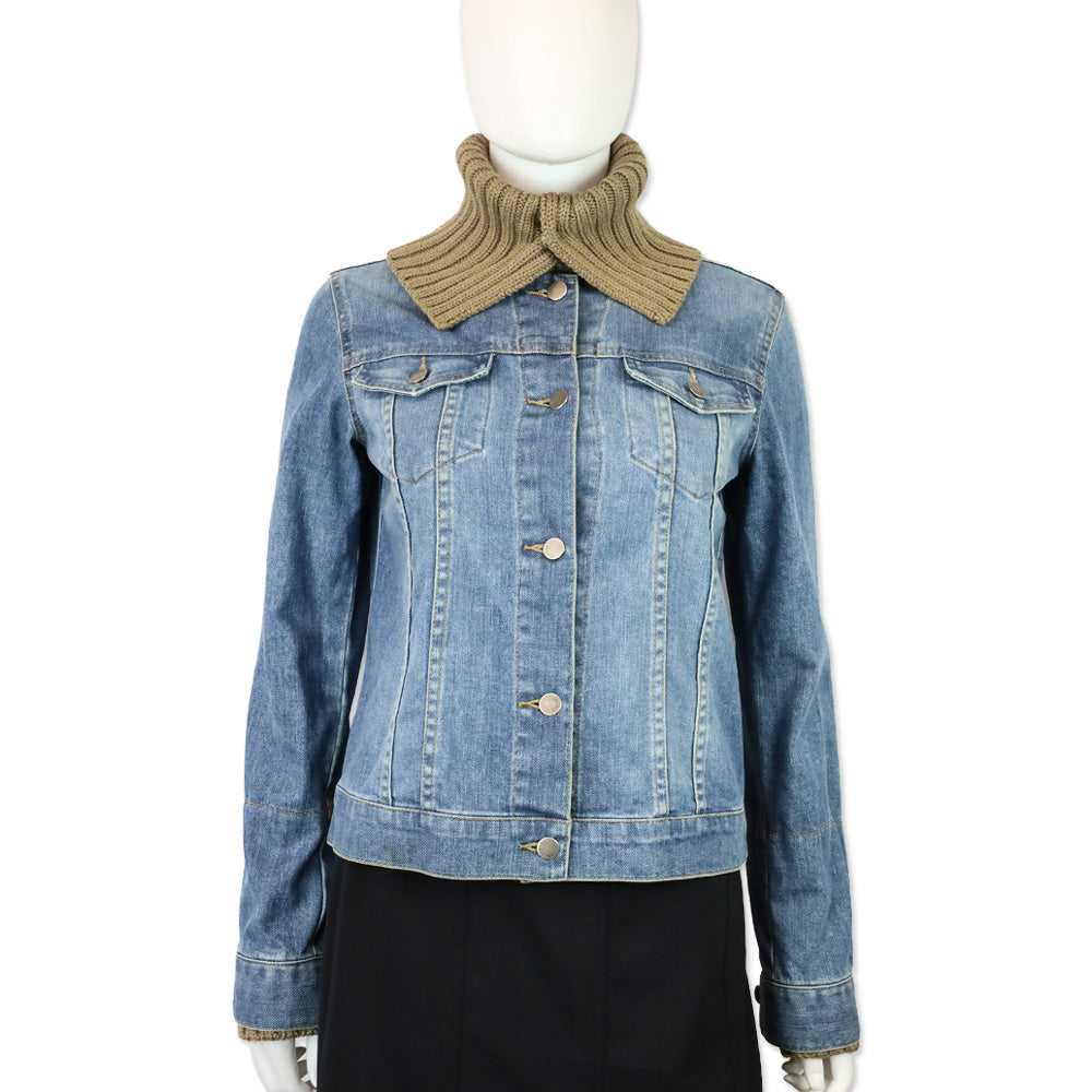 Theory Ribbed Knit Funnel Collar & Cuffs Denim Jacket