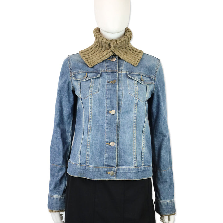 Theory Ribbed Knit Funnel Collar & Cuffs Denim Jacket