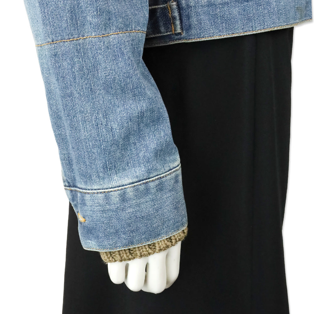 Theory Ribbed Knit Funnel Collar & Cuffs Denim Jacket
