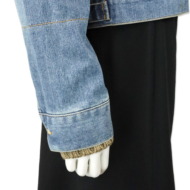 Theory Ribbed Knit Funnel Collar & Cuffs Denim Jacket