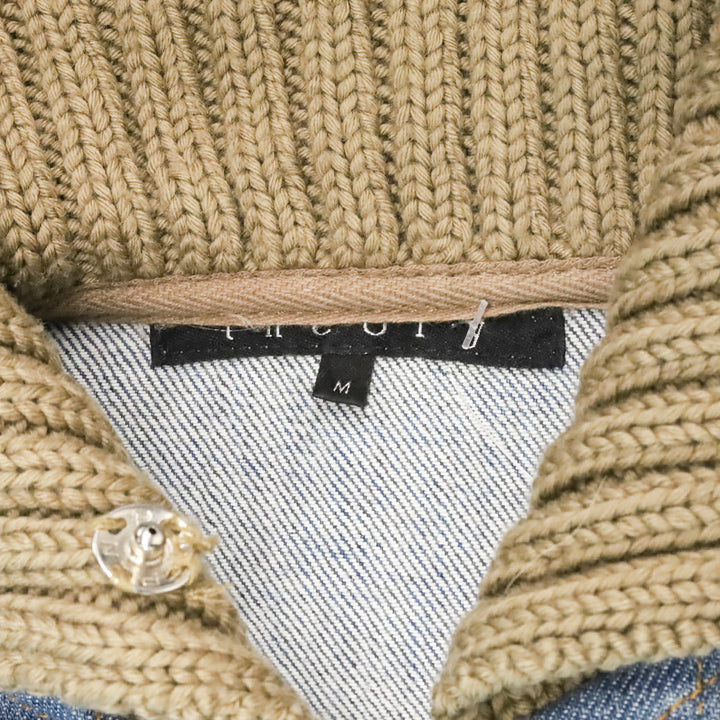 Theory Ribbed Knit Funnel Collar & Cuffs Denim Jacket