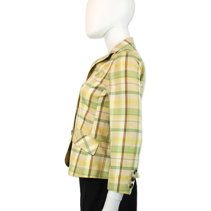 Theory Yellow Plaid Three-Button Blazer