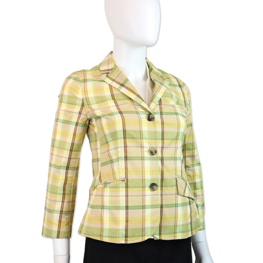 Theory Yellow Plaid Three-Button Blazer