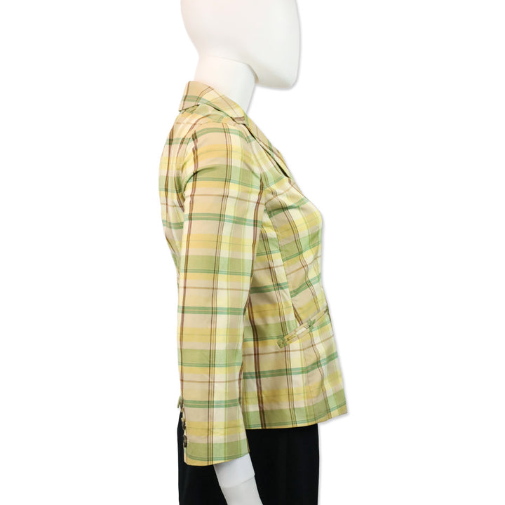 Theory Yellow Plaid Three-Button Blazer