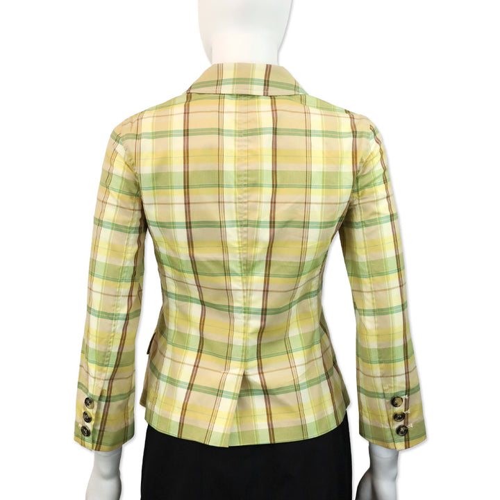 Theory Yellow Plaid Three-Button Blazer
