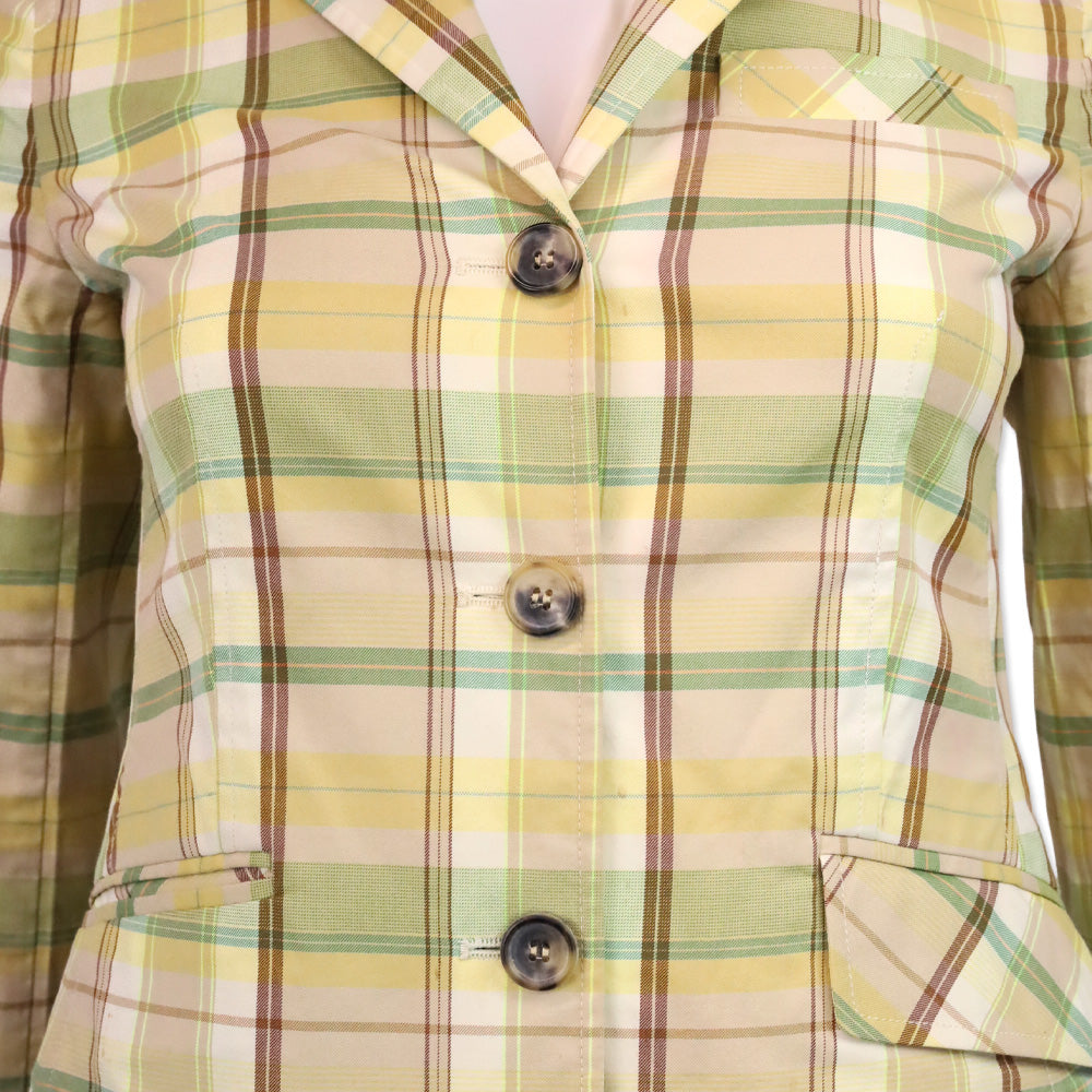 Theory Yellow Plaid Three-Button Blazer