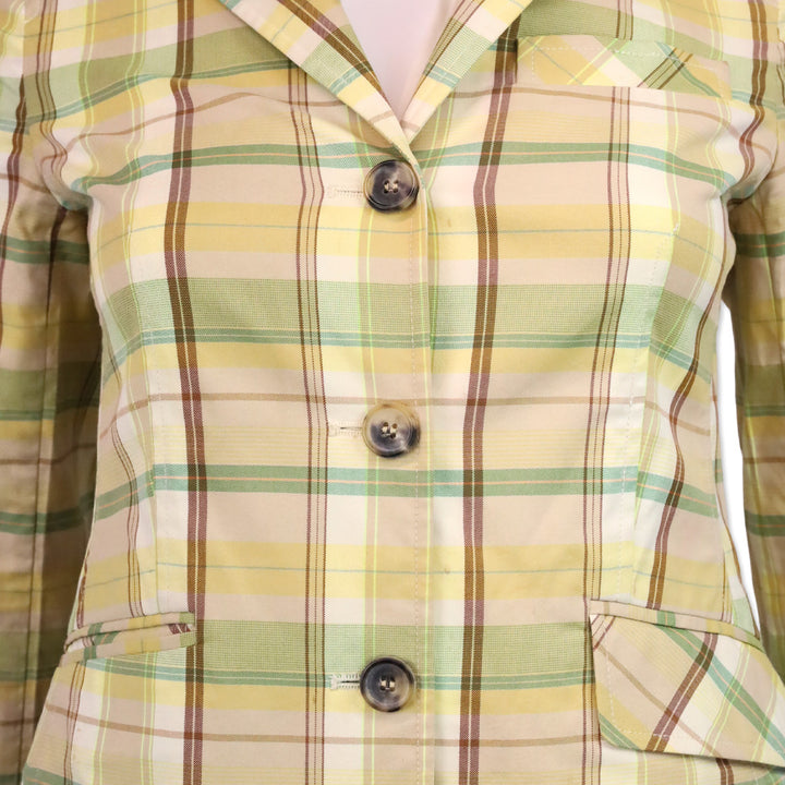 Theory Yellow Plaid Three-Button Blazer