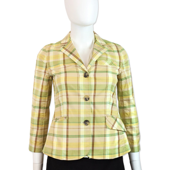 Theory Yellow Plaid Three-Button Blazer