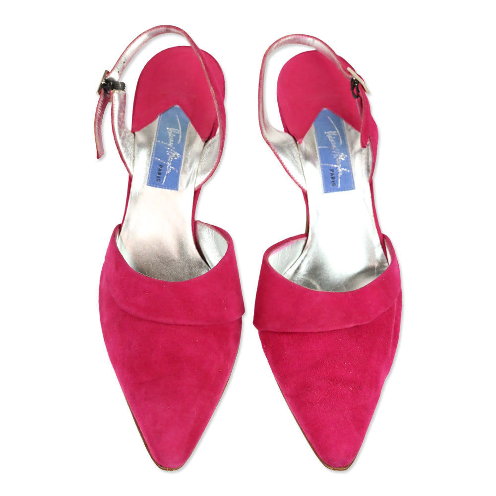 Thierry Mugler Pink Suede Slingback Pump