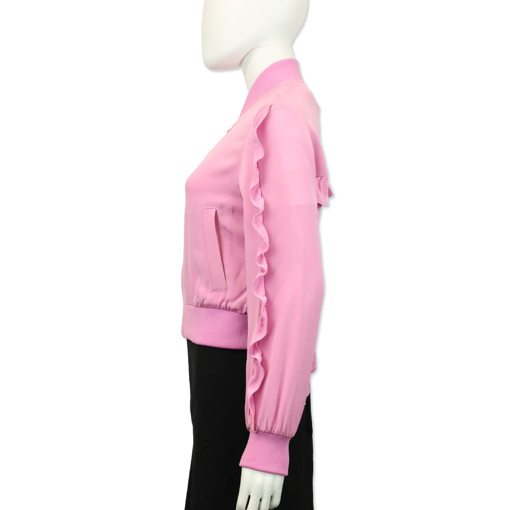 Tibi Light Purple Ruffled Silk Crepe De Chine Bomber Jacket