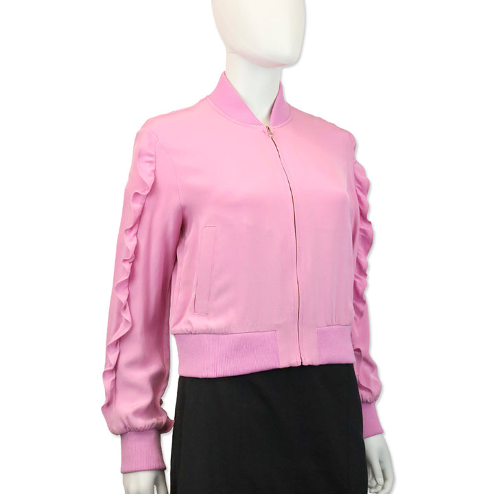 Tibi Light Purple Ruffled Silk Crepe De Chine Bomber Jacket