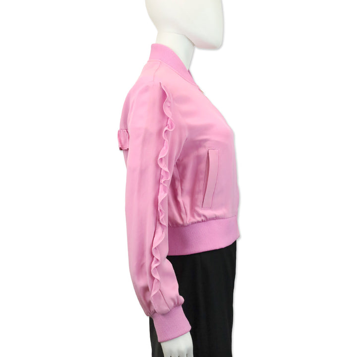 Tibi Light Purple Ruffled Silk Crepe De Chine Bomber Jacket