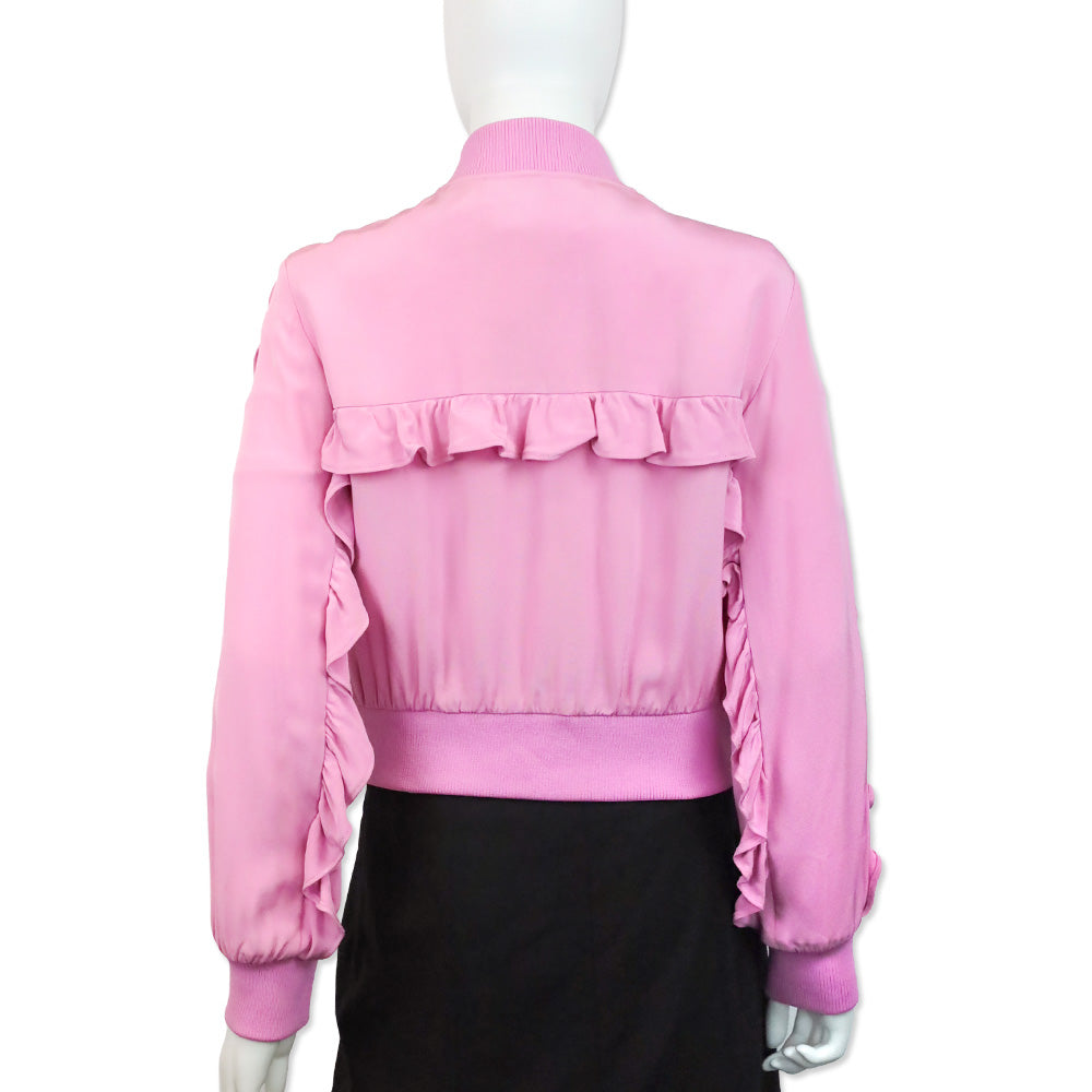 Tibi Light Purple Ruffled Silk Crepe De Chine Bomber Jacket
