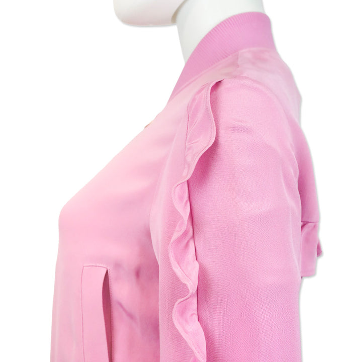 Tibi Light Purple Ruffled Silk Crepe De Chine Bomber Jacket