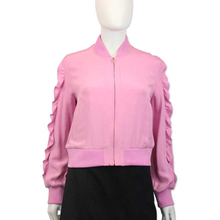 Tibi Light Purple Ruffled Silk Crepe De Chine Bomber Jacket