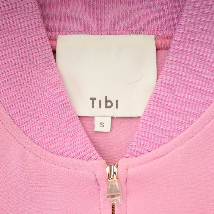 Tibi Light Purple Ruffled Silk Crepe De Chine Bomber Jacket