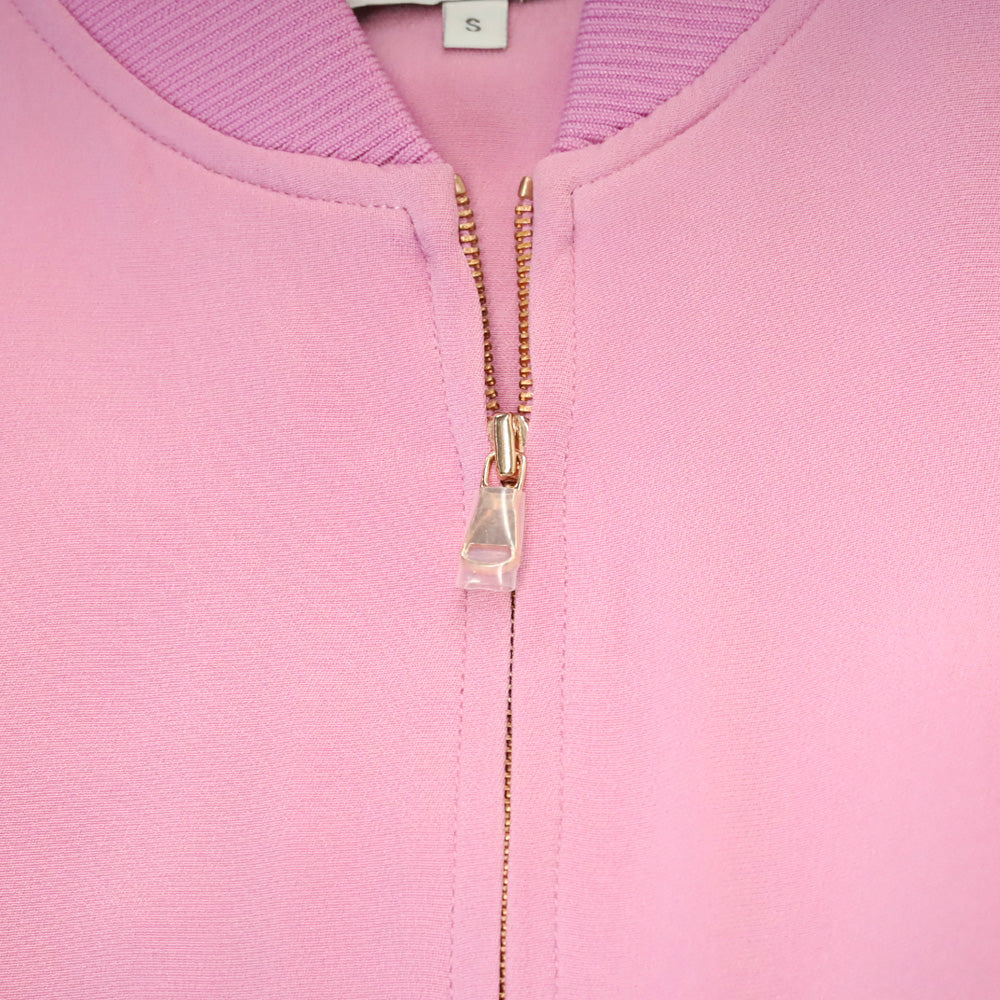 Tibi Light Purple Ruffled Silk Crepe De Chine Bomber Jacket