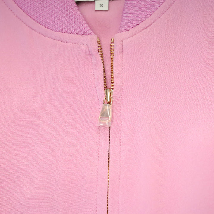 Tibi Light Purple Ruffled Silk Crepe De Chine Bomber Jacket