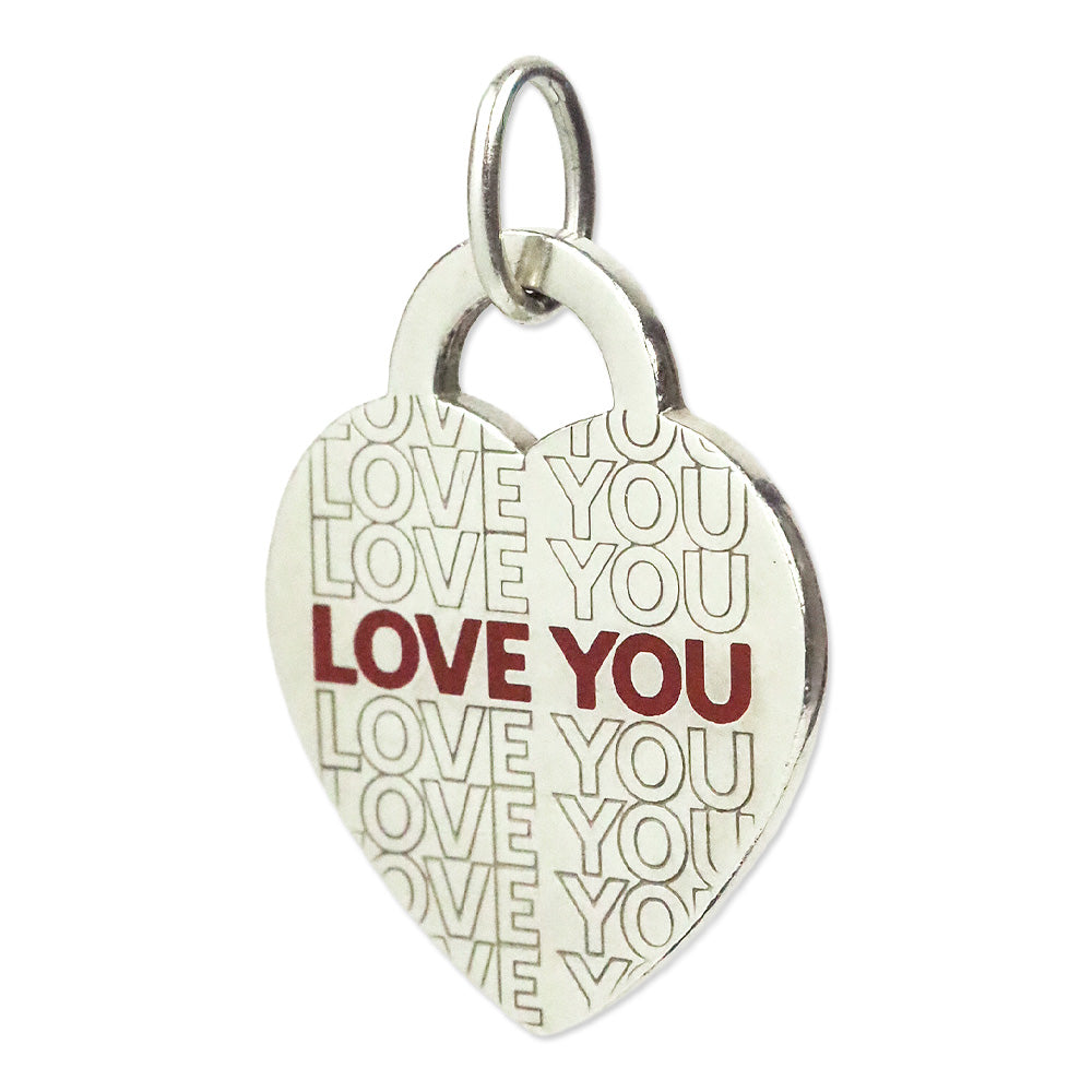 Tiffany & Co. 925 Silver Red LOVE YOU Heart Charm Pendant