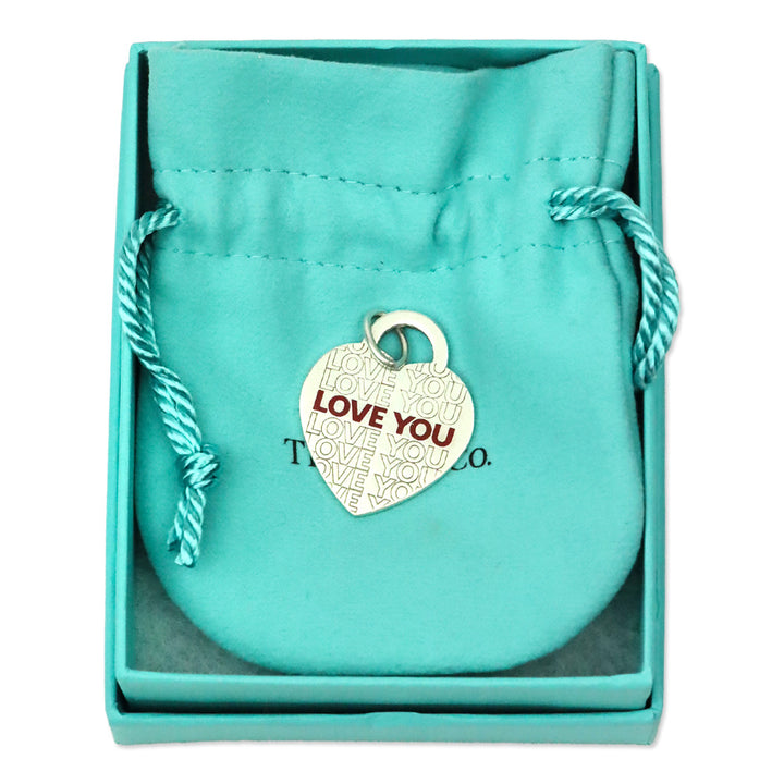 Tiffany & Co. 925 Silver Red LOVE YOU Heart Charm Pendant