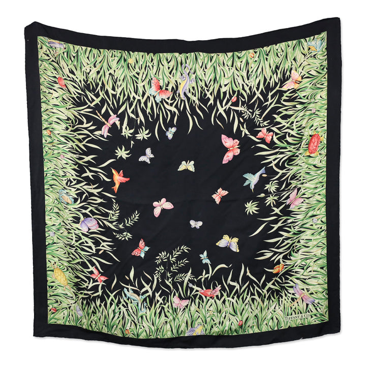 Tiffany & Co. Black Butterfly Print Silk Scarf
