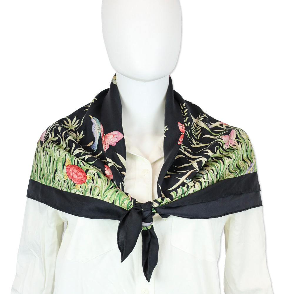 Tiffany & Co. Black Butterfly Print Silk Scarf