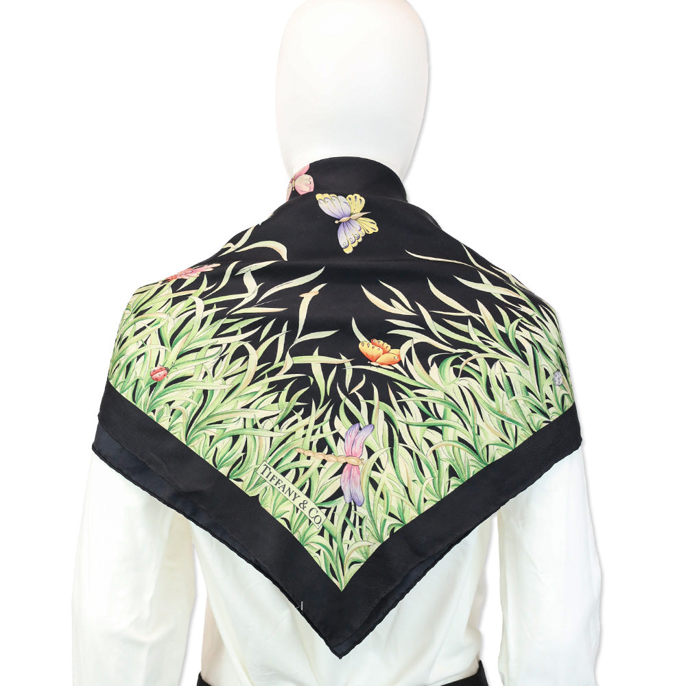Tiffany & Co. Black Butterfly Print Silk Scarf