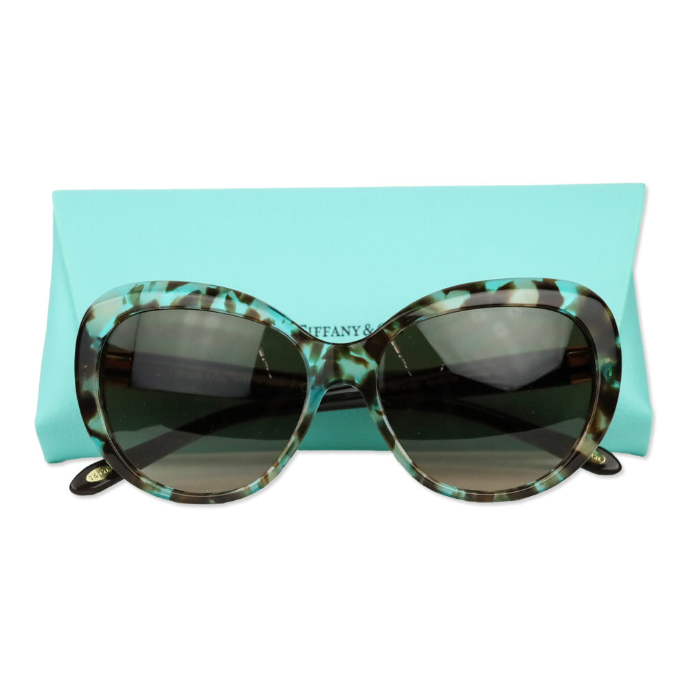 Tiffany & Co. Havana/Teal Spotted Acetate Cat Eye Sunglasses
