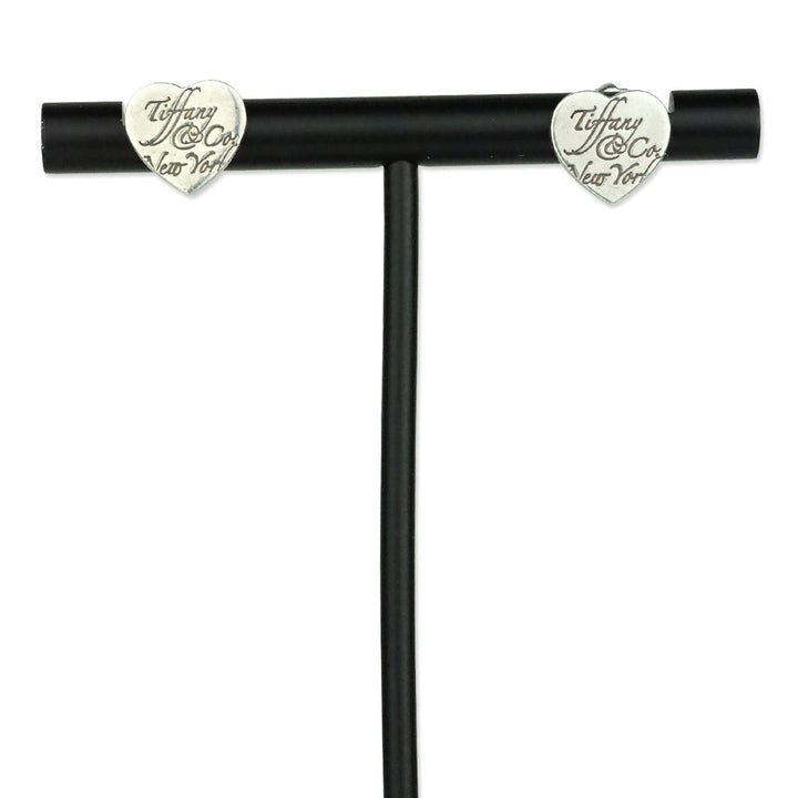 Tiffany & Co. New York Sterling Silver Cursive Notes Heart Stud Earrings