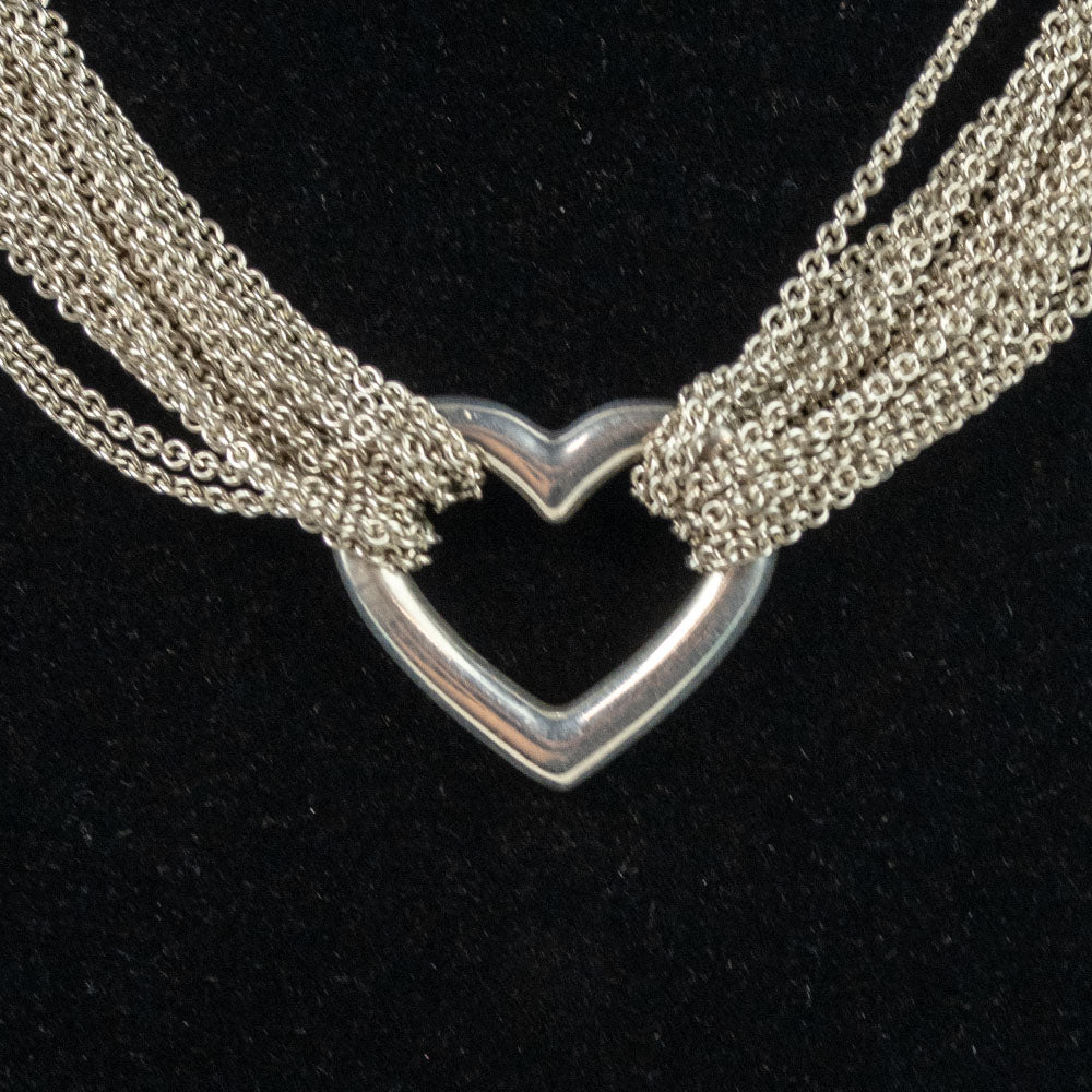 Tiffany & Co. Silver Heart Multi Strand Mesh Toggle Necklace