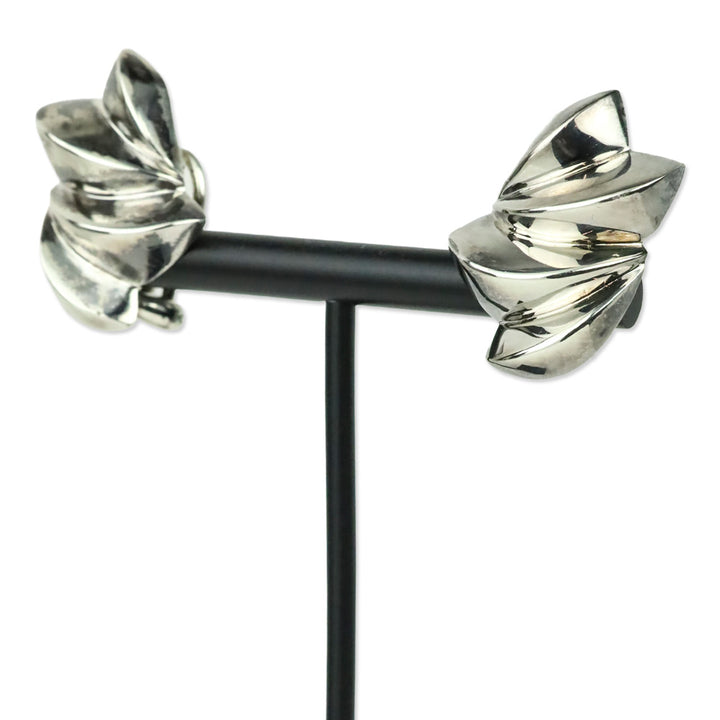 Tiffany & Co. Vintage Sterling Ivy Leaf Dome Clip-On Earrings
