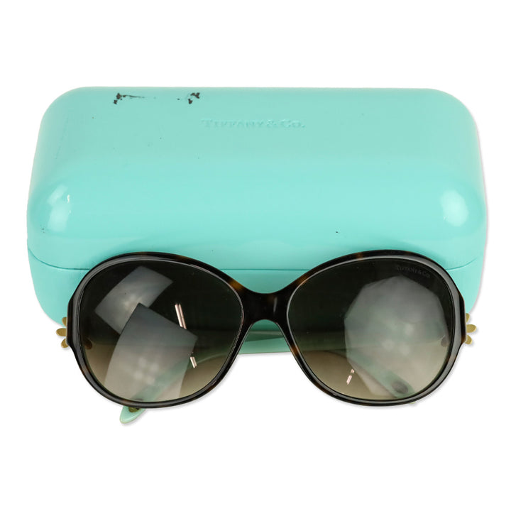 Tiffany & Co Brown Havana/Tiffany Blue Flower Accent Butterfly Sunglasses