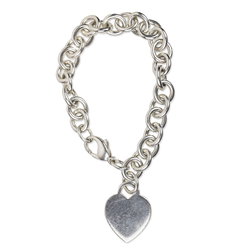Tiffany & Co. Sterling Silver Heart Tag Charm Chain Bracelet