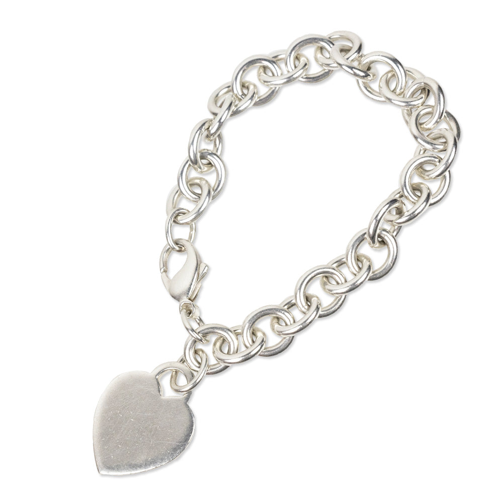 Tiffany & Co. Sterling Silver Heart Tag Charm Chain Bracelet