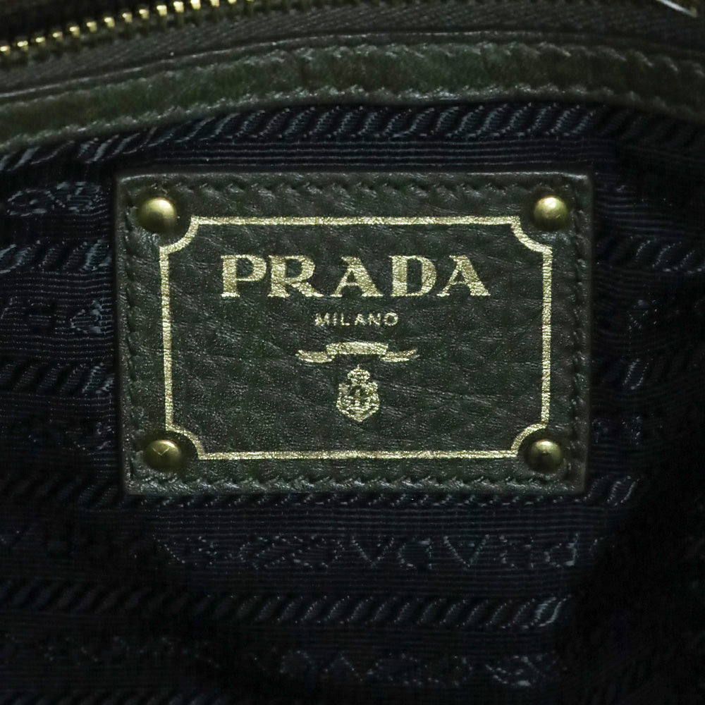 Prada Army Green Grained Leather Vitello Daino Snap Hobo Bag