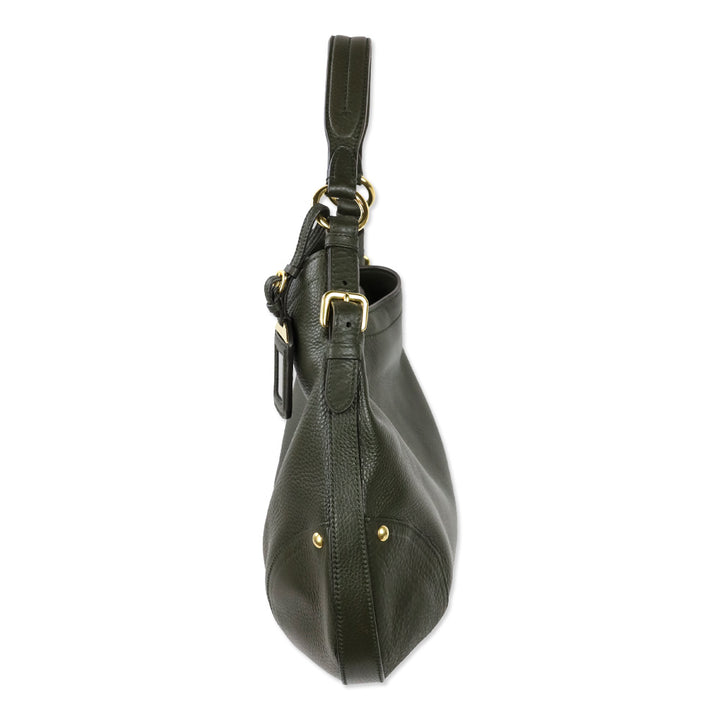 Prada Army Green Grained Leather Vitello Daino Snap Hobo Bag