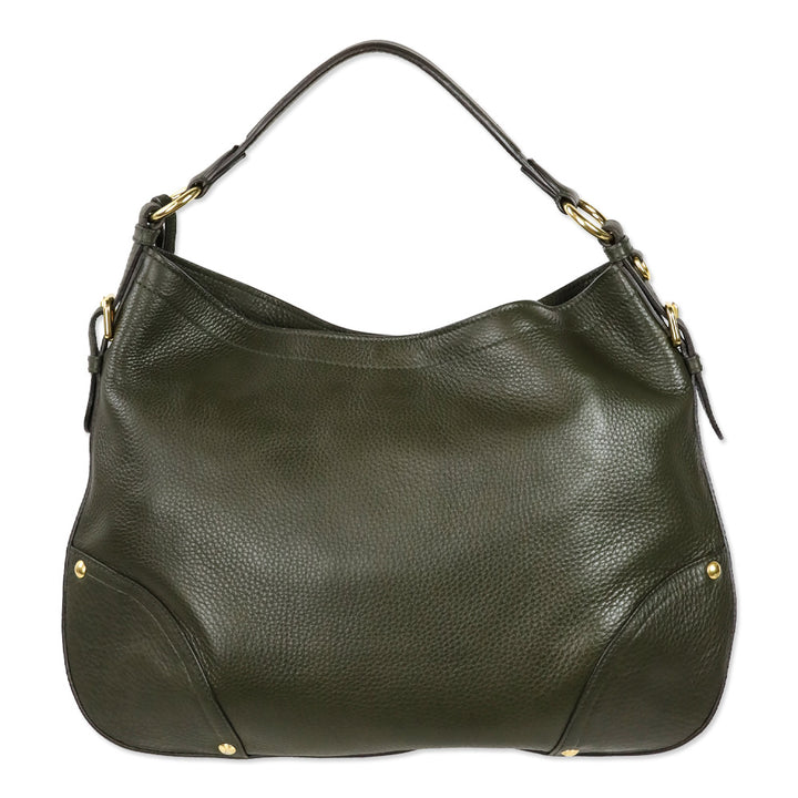 Prada Army Green Grained Leather Vitello Daino Snap Hobo Bag