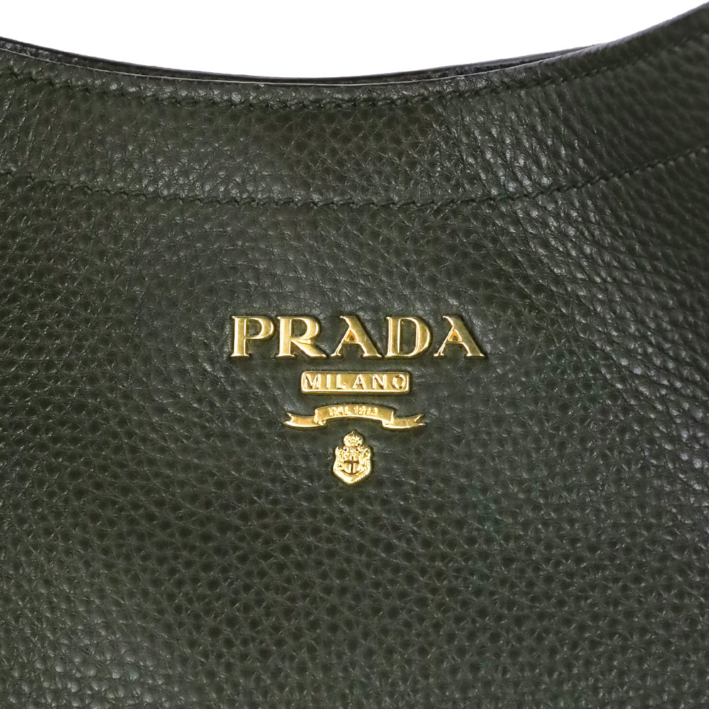 Prada Army Green Grained Leather Vitello Daino Snap Hobo Bag