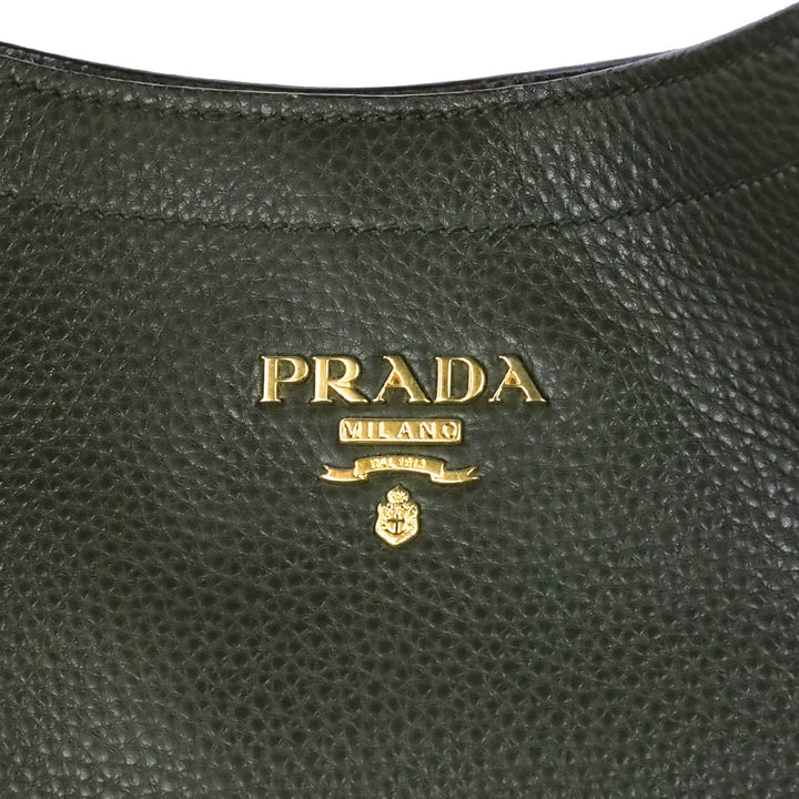 Prada Army Green Grained Leather Vitello Daino Snap Hobo Bag