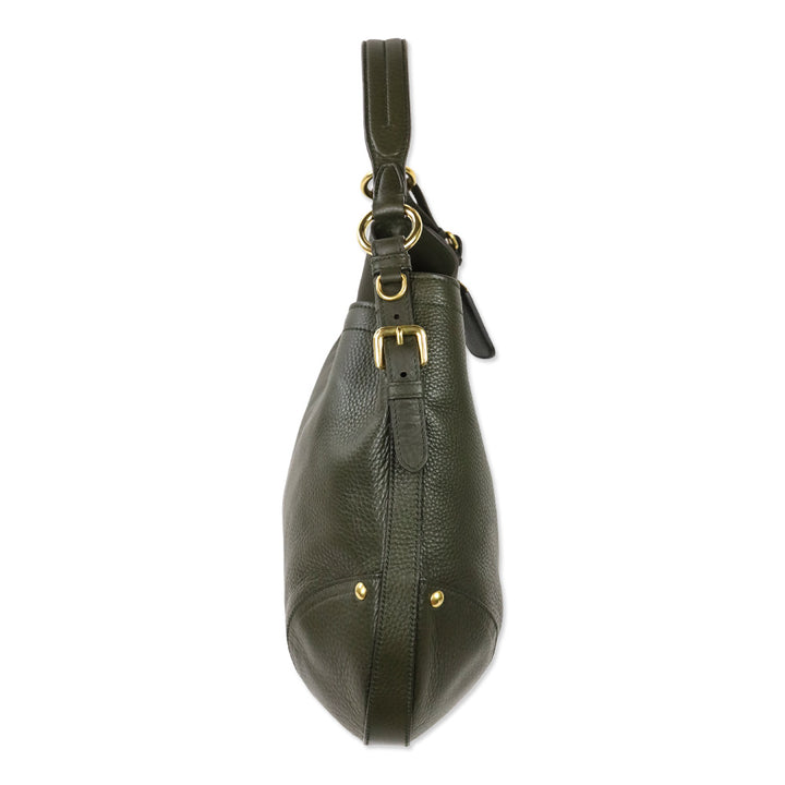 Prada Army Green Grained Leather Vitello Daino Snap Hobo Bag