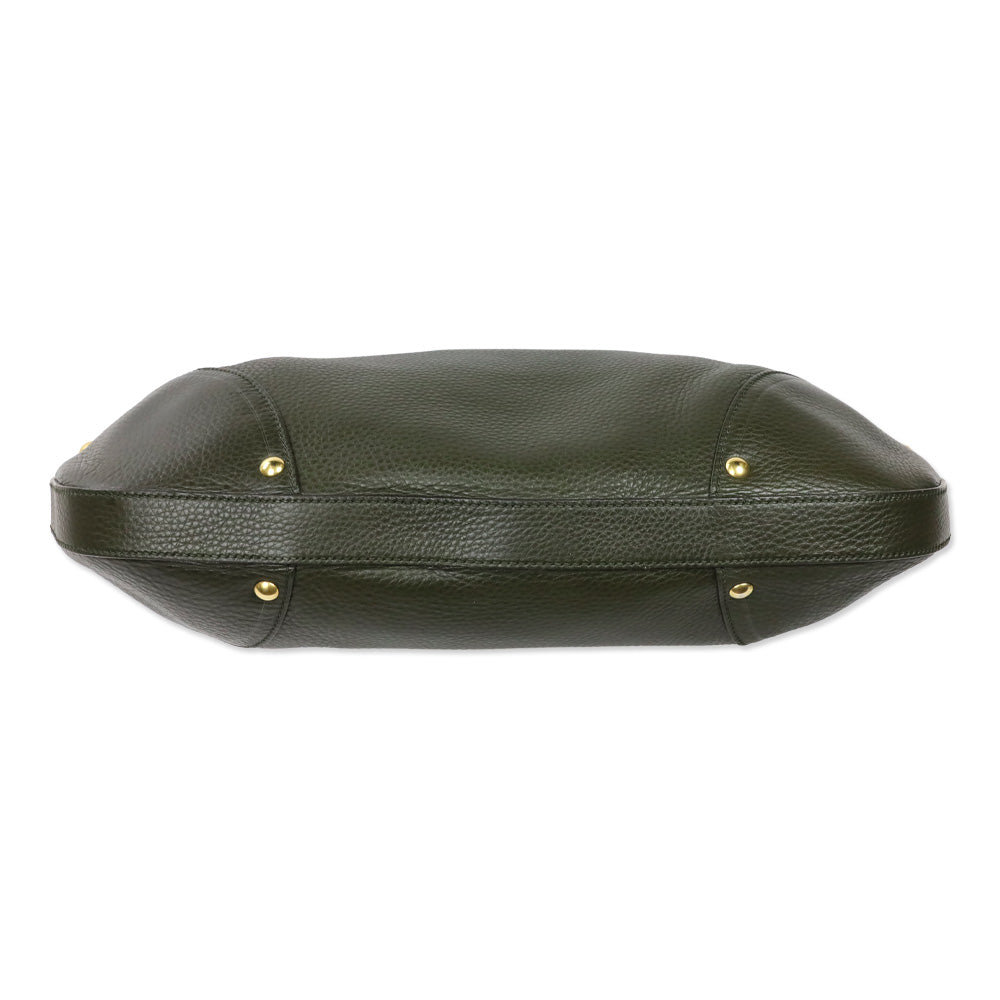 Prada Army Green Grained Leather Vitello Daino Snap Hobo Bag