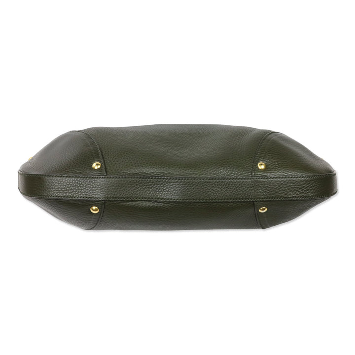 Prada Army Green Grained Leather Vitello Daino Snap Hobo Bag