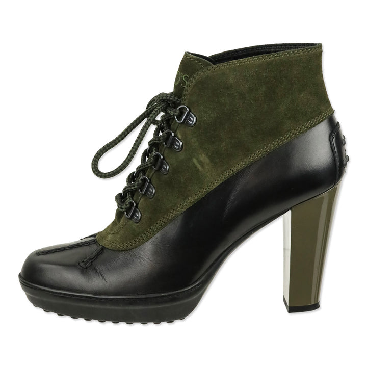 Tod's Army Green Suede Lace-Up Duck Ankle Boots