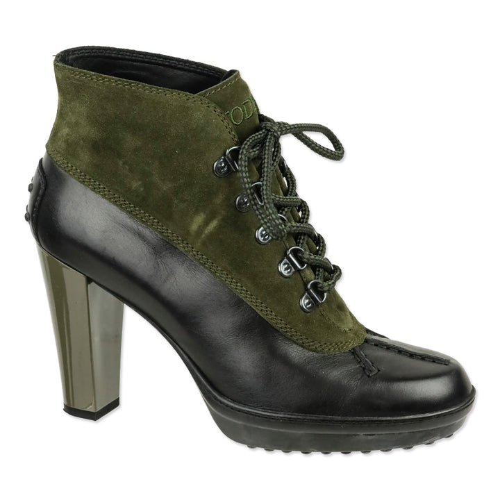 Tod's Army Green Suede Lace-Up Duck Ankle Boots