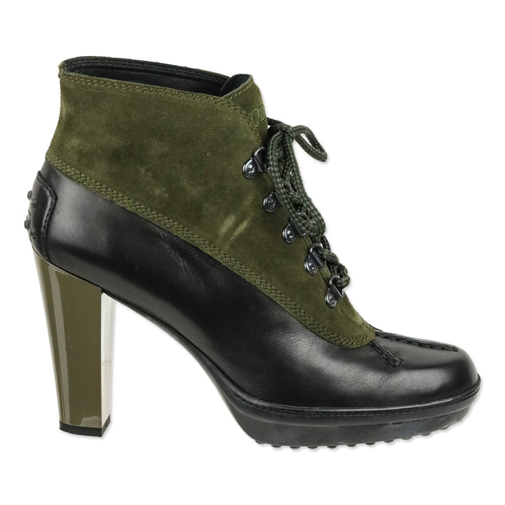 Tod's Army Green Suede Lace-Up Duck Ankle Boots