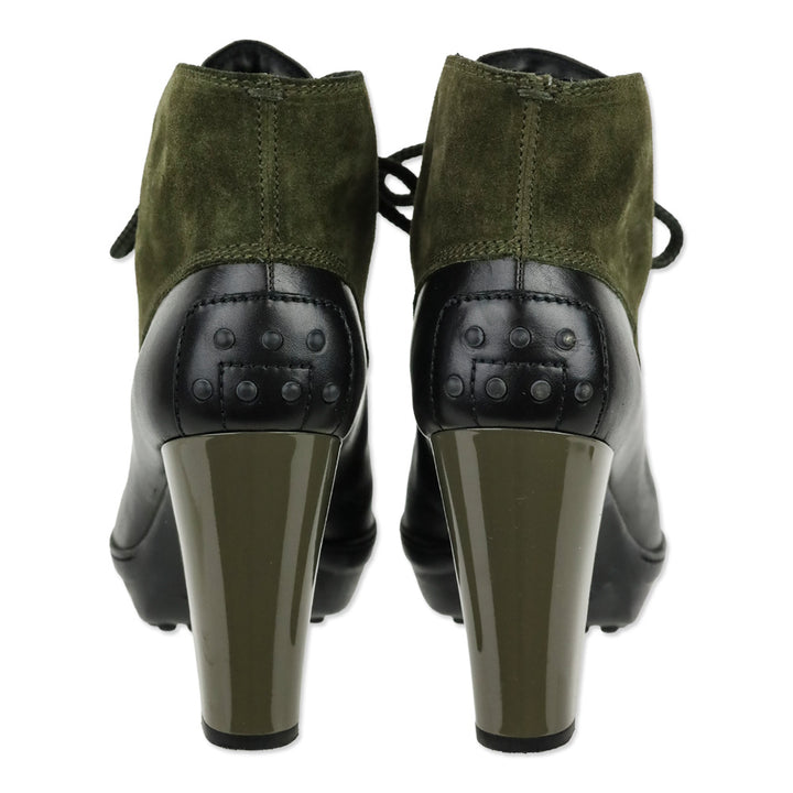 Tod's Army Green Suede Lace-Up Duck Ankle Boots