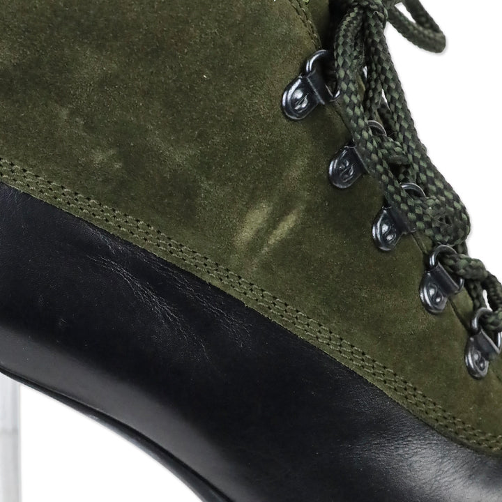 Tod's Army Green Suede Lace-Up Duck Ankle Boots