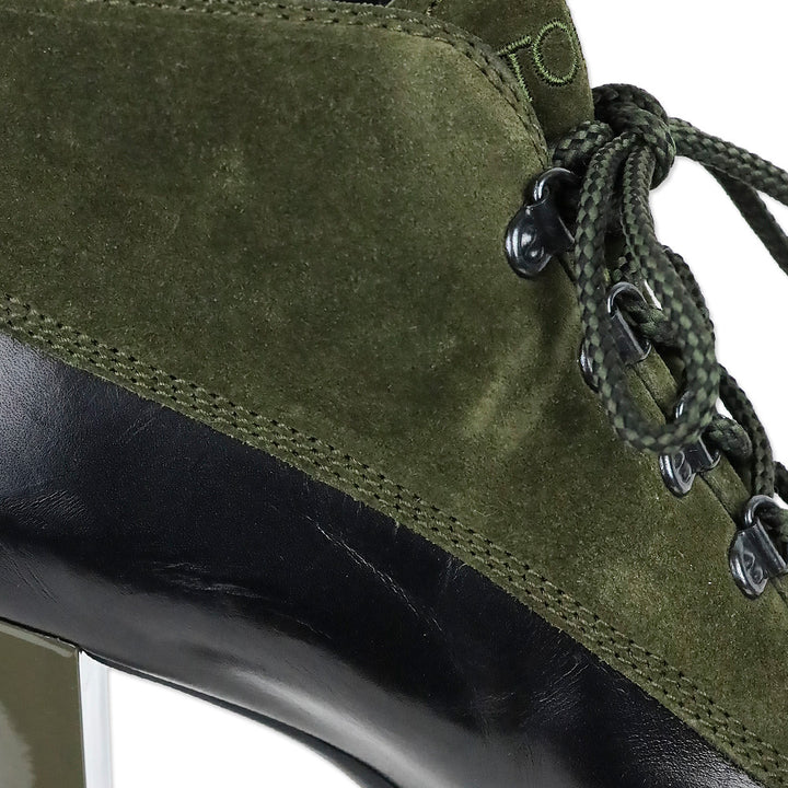 Tod's Army Green Suede Lace-Up Duck Ankle Boots