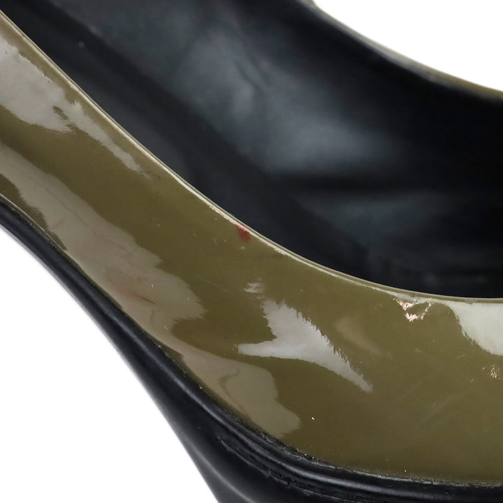 Tod's Aspen Olive Patent Leather Ankle Strap Platform Pumps
